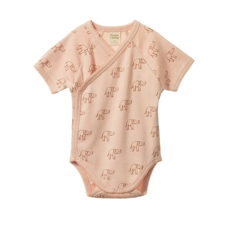 Nature Baby - Elephant Rose Dust Print - SS Kimono Bodysuit