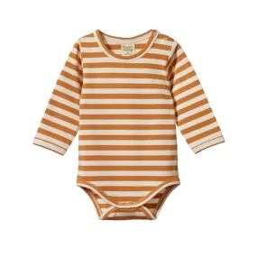 Nature Baby - Stretch Jersey  Long Sleeve Bodysuit - Straw Sea Stripe