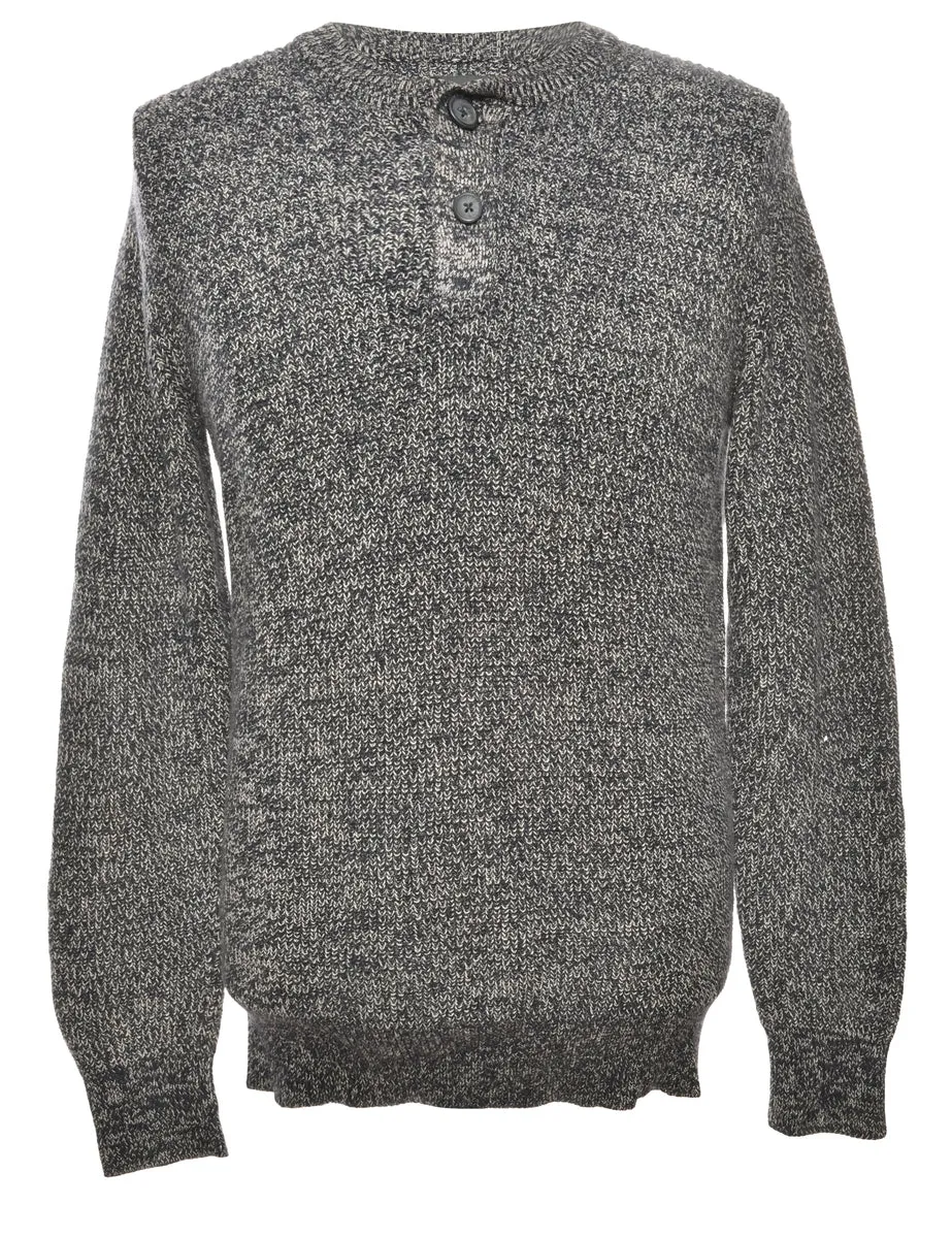 Navy & Grey Knit Jumper - M