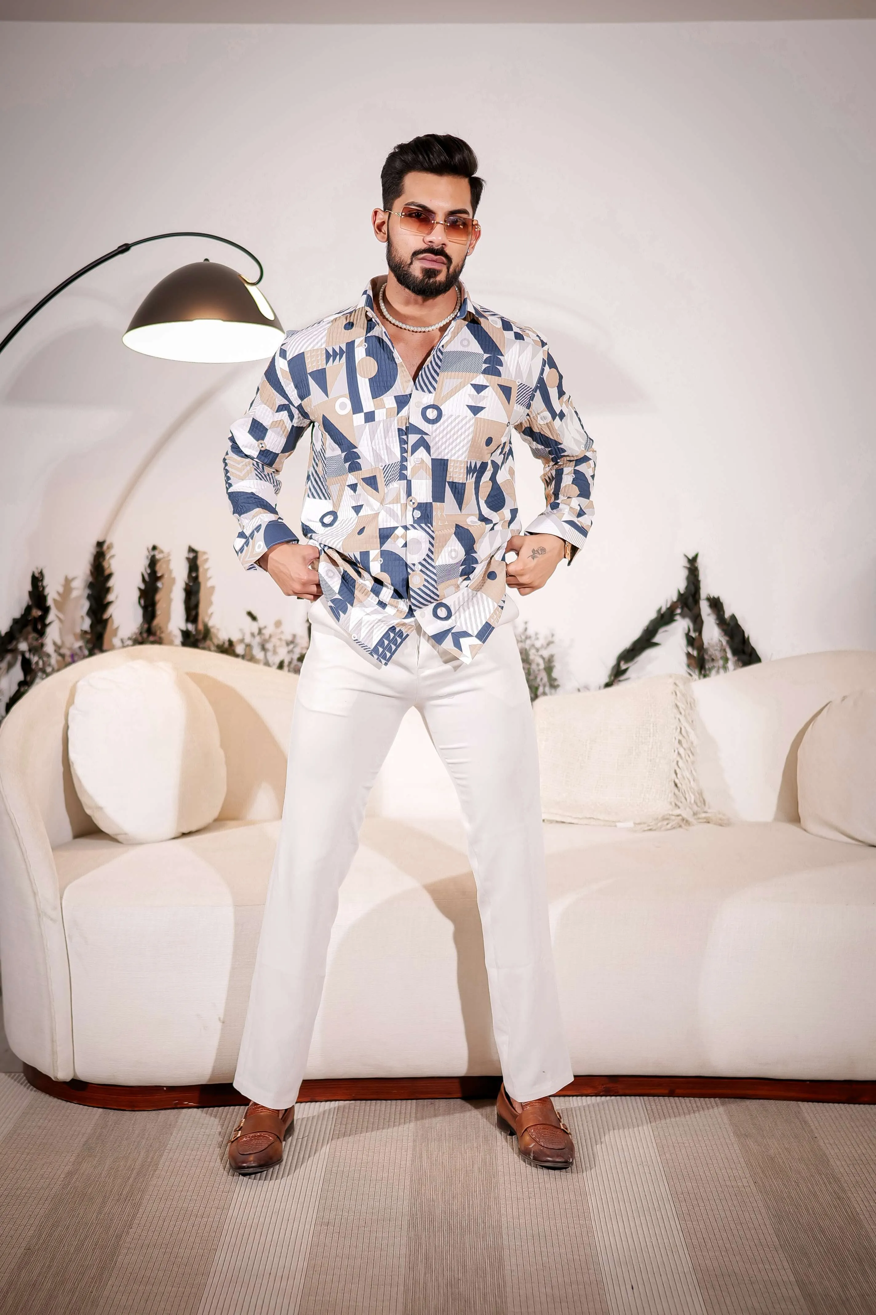 Navy with Cream Multicolor Imported Premium Shirt for Men's