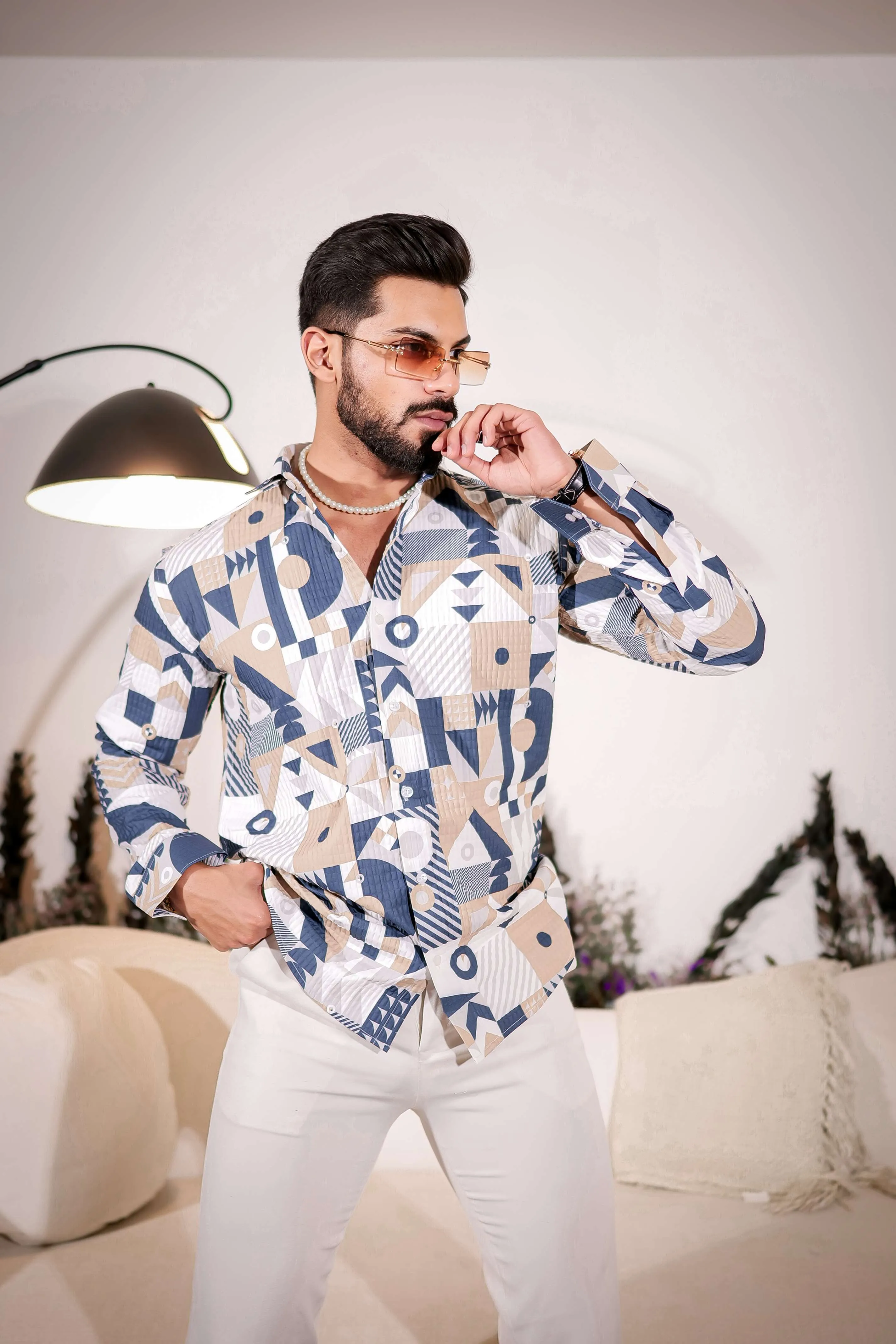 Navy with Cream Multicolor Imported Premium Shirt for Men's