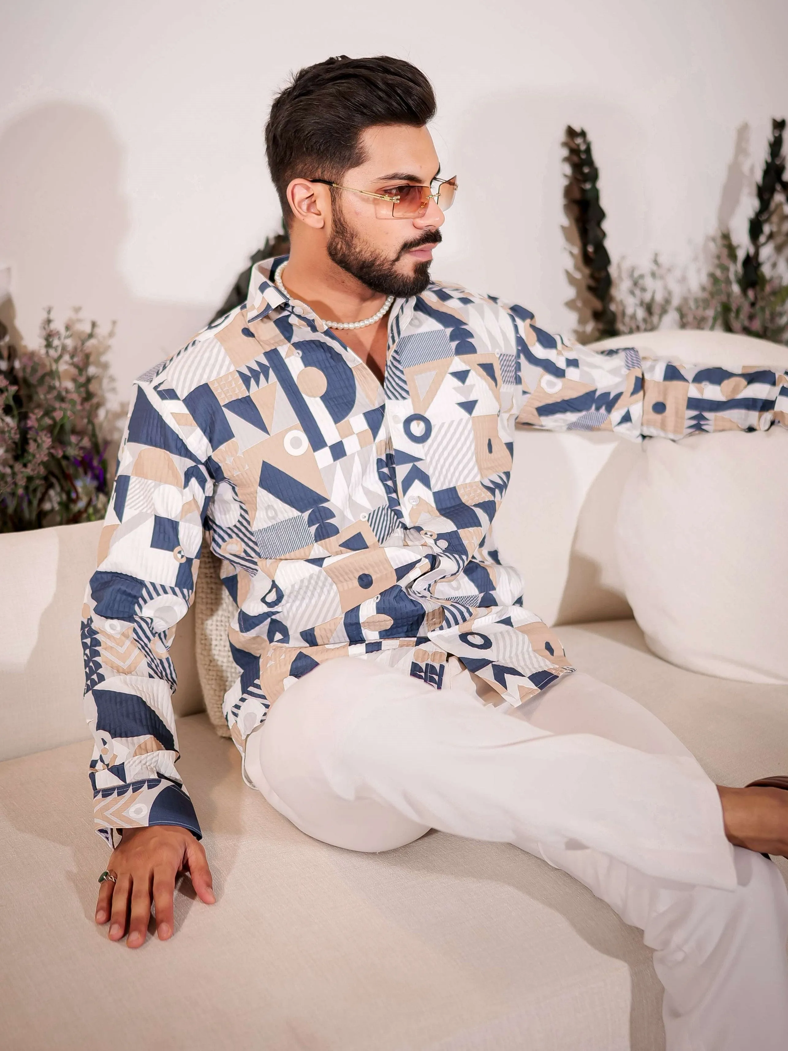 Navy with Cream Multicolor Imported Premium Shirt for Men's