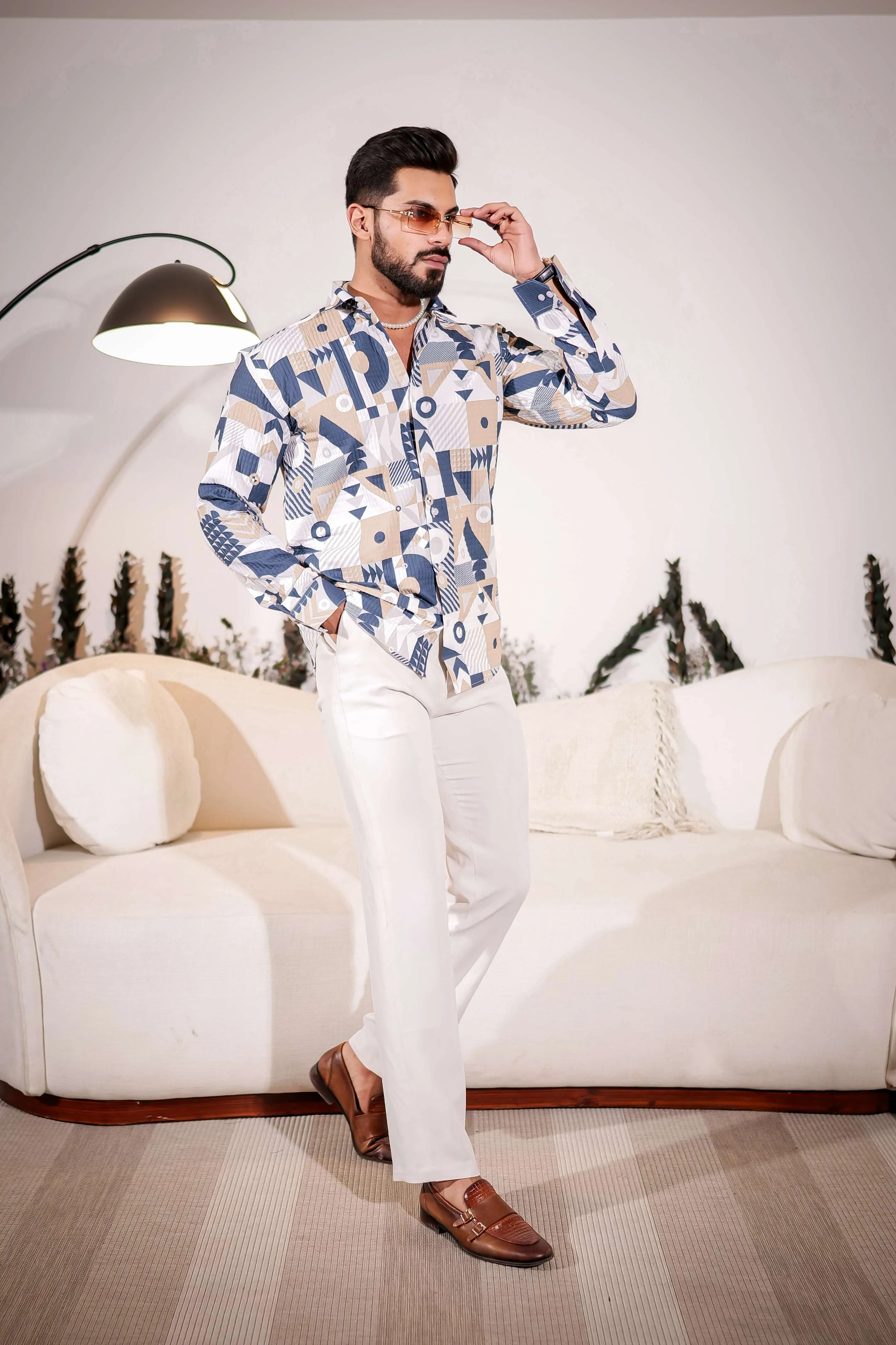 Navy with Cream Multicolor Imported Premium Shirt for Men's