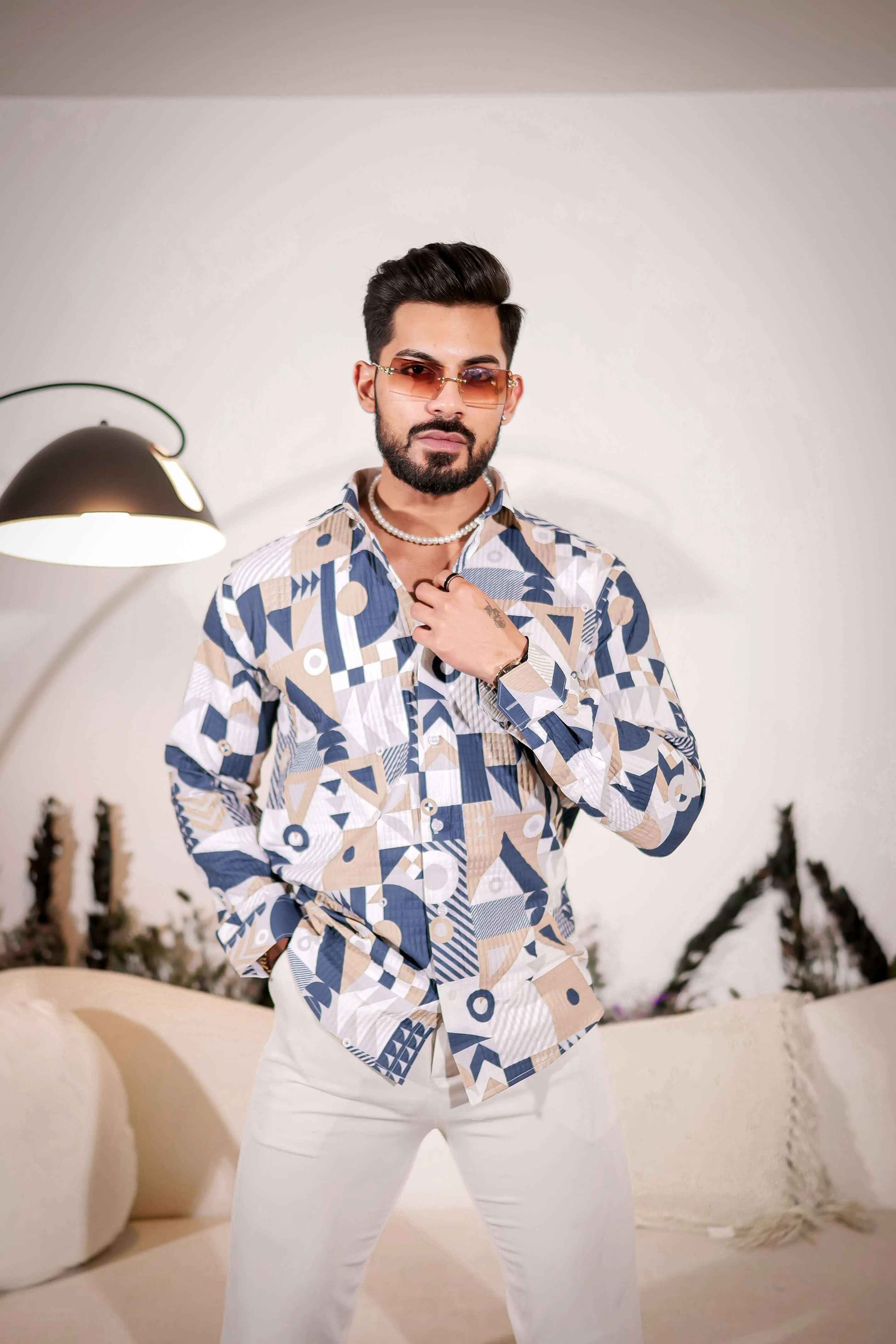 Navy with Cream Multicolor Imported Premium Shirt for Men's