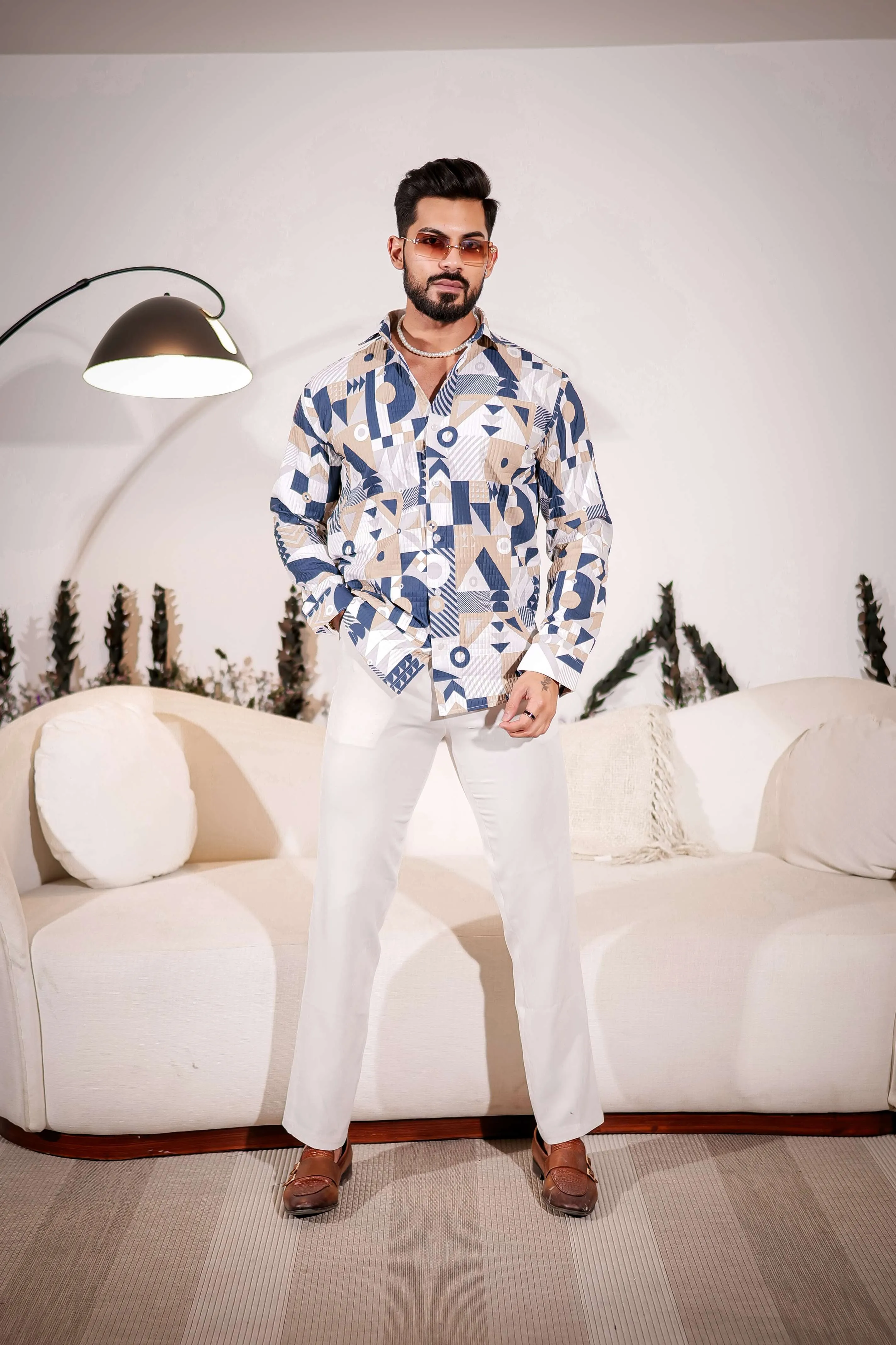 Navy with Cream Multicolor Imported Premium Shirt for Men's