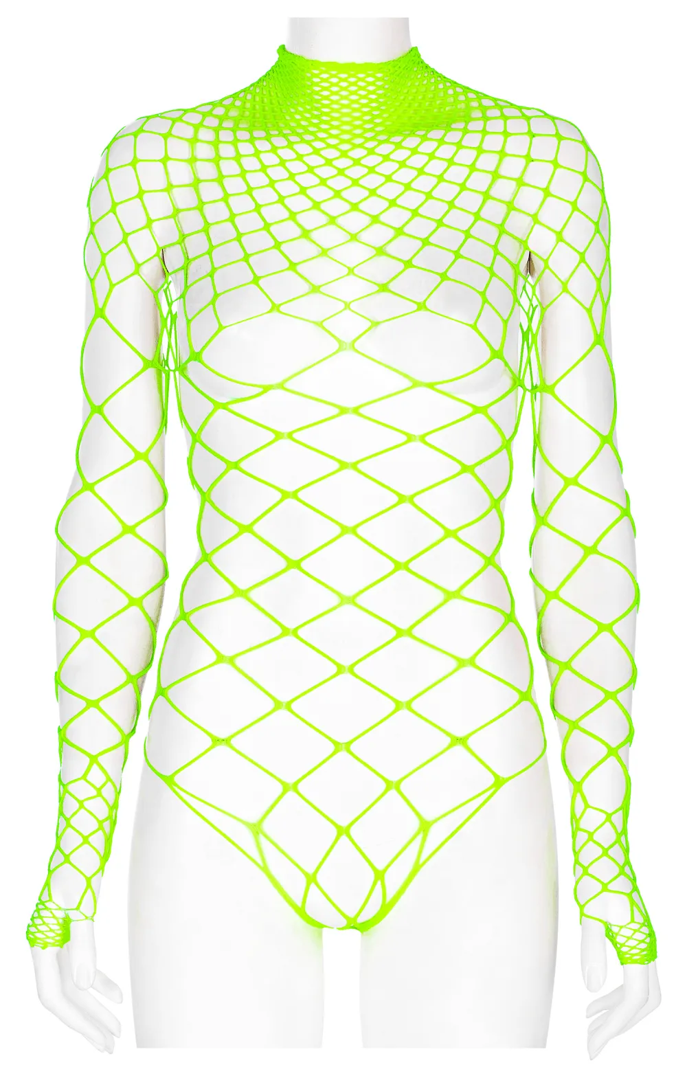 Neon Green Mesh Bodysuit - Edgy Long Sleeve