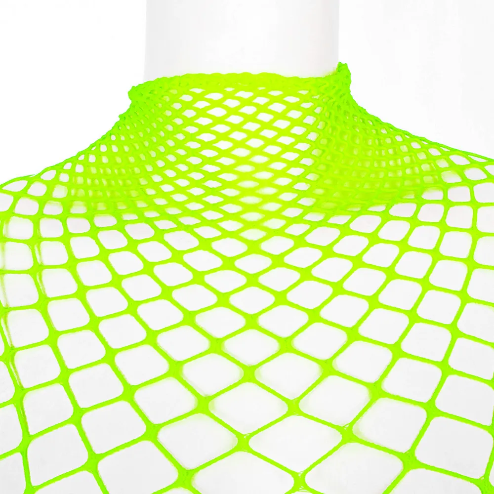 Neon Green Mesh Bodysuit - Edgy Long Sleeve