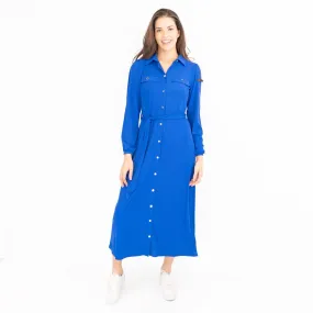 Oasis Ribbed Lightweight Long Sleeve Midi Length Blue Shirt Dress