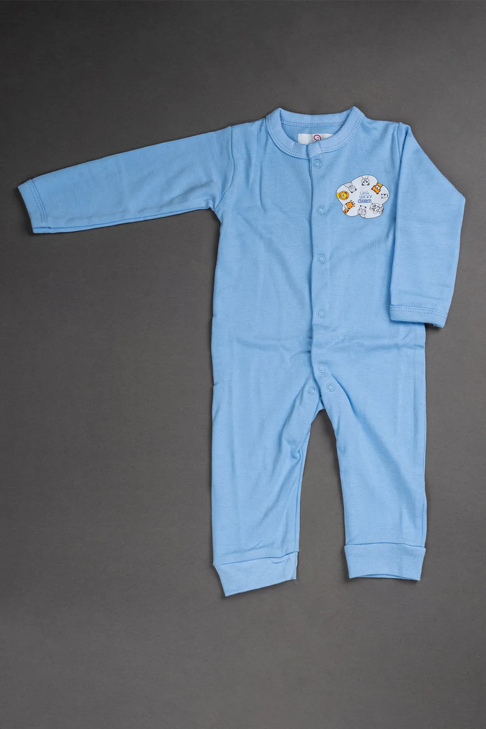 Oh Baby Cotton Interlock Knit Animal Print Body Suit Pack Of - 2 - Sky Blue & Assorted - S204