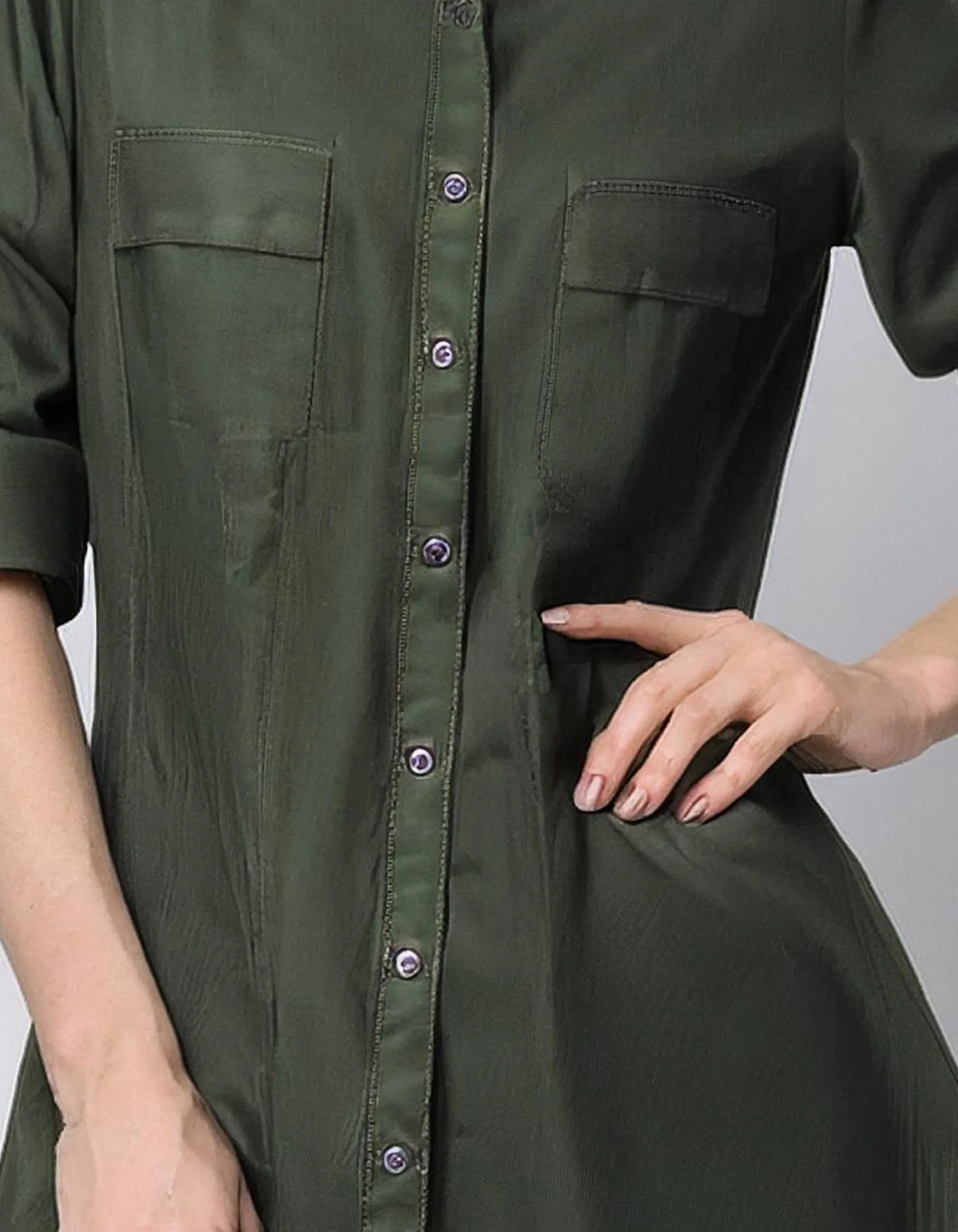 Olive Green Utility Shirt Dress