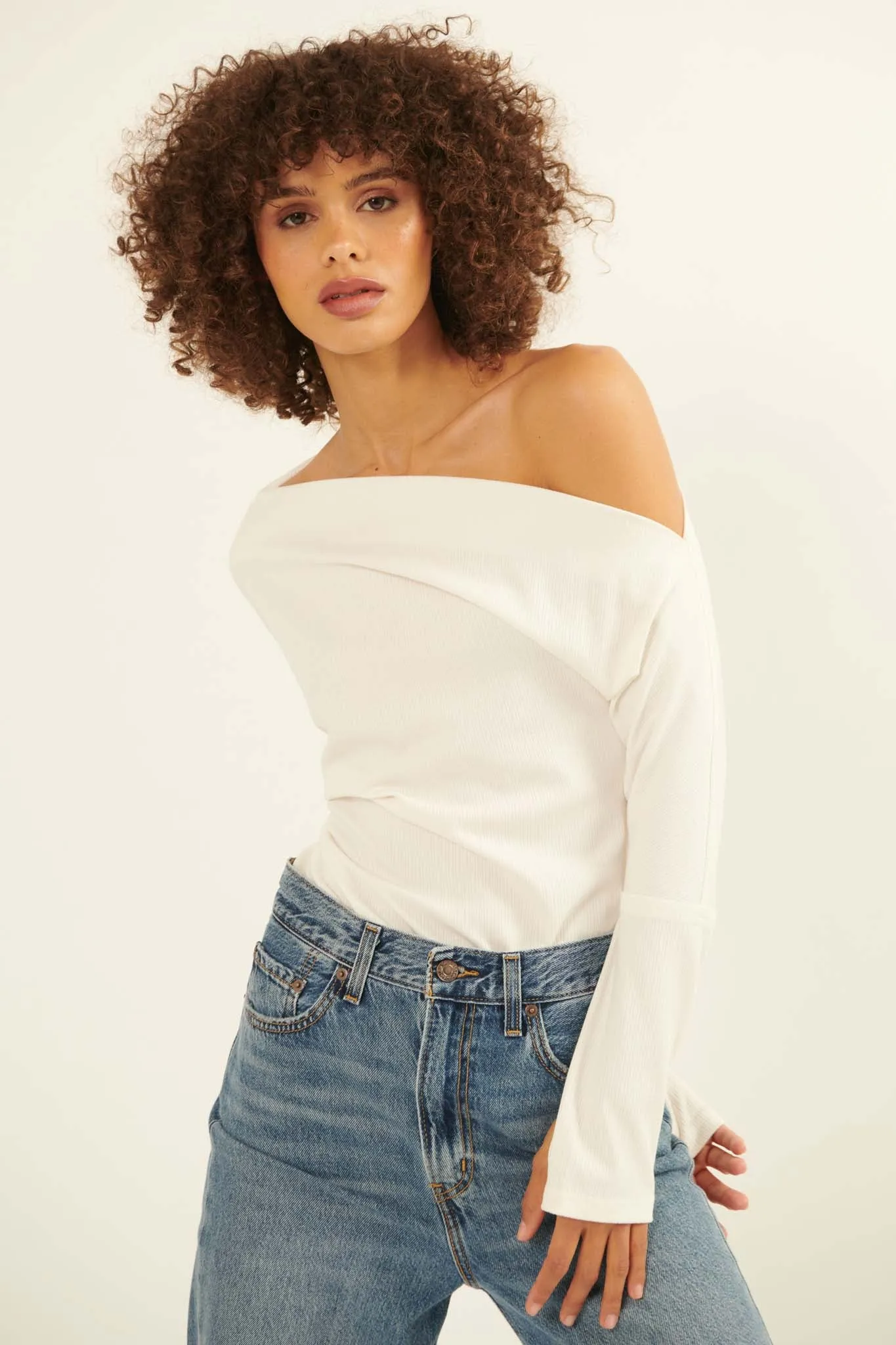 On the Verge One-Shoulder Rib-Knit Bodysuit