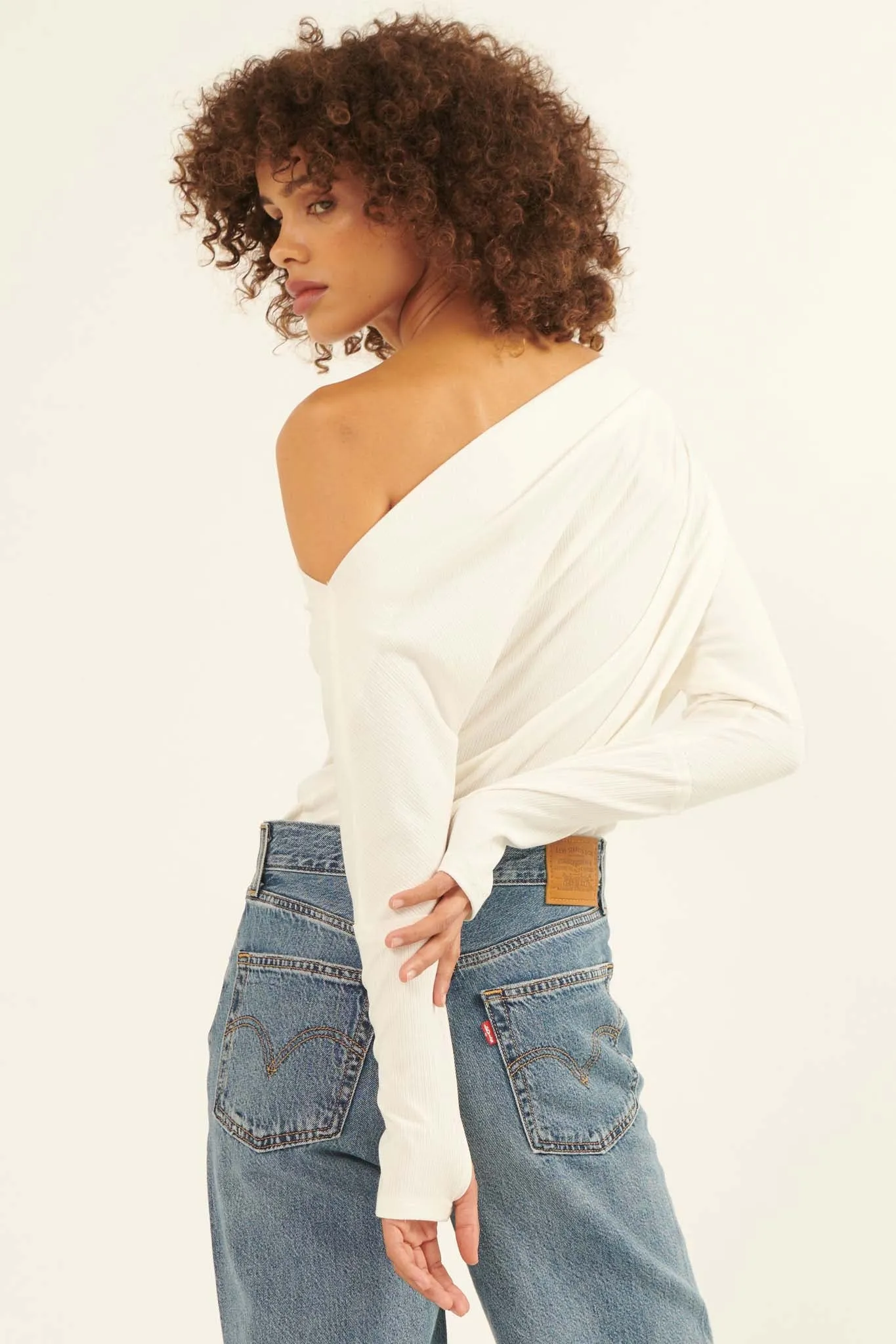 On the Verge One-Shoulder Rib-Knit Bodysuit