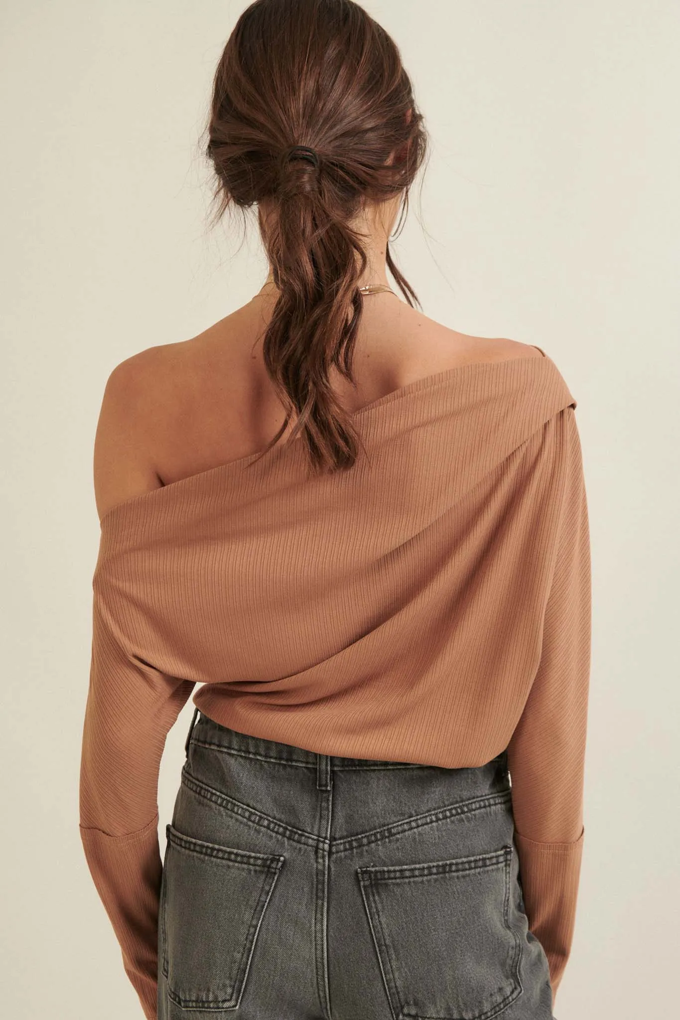 On the Verge One-Shoulder Rib-Knit Bodysuit