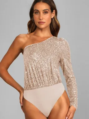 One Sleeve Sequin Bodysuit