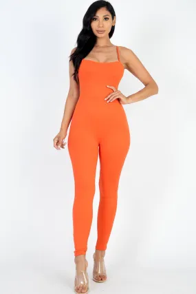 Orange Criss-Cross Open Back Bodycon Jumpsuit