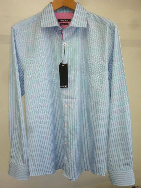 Park West 5510 Men's Teal Aramis Mini Check Stripe Shirt