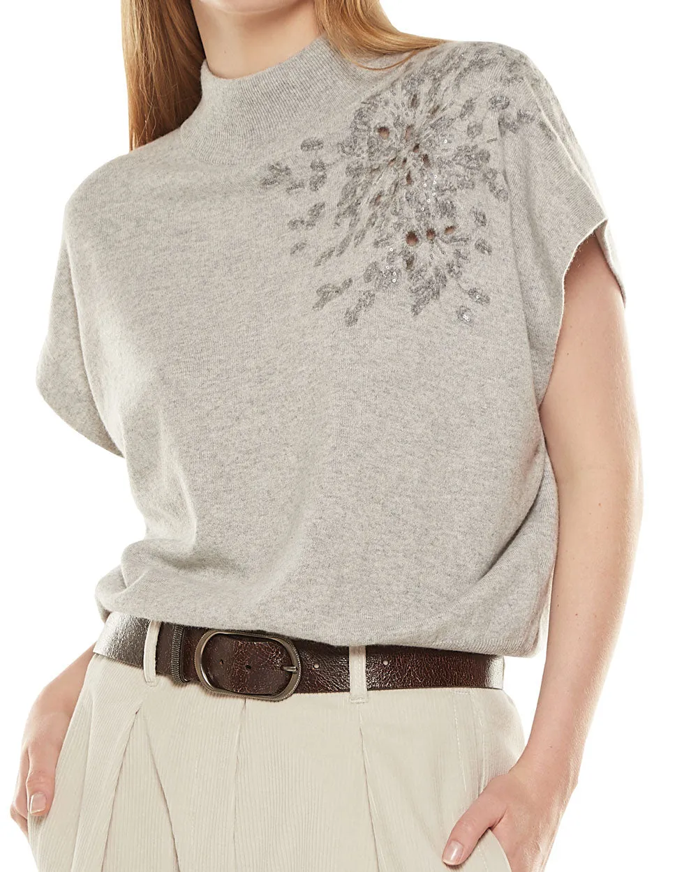 Pebble Floral Embroidered Cashmere Turtleneck