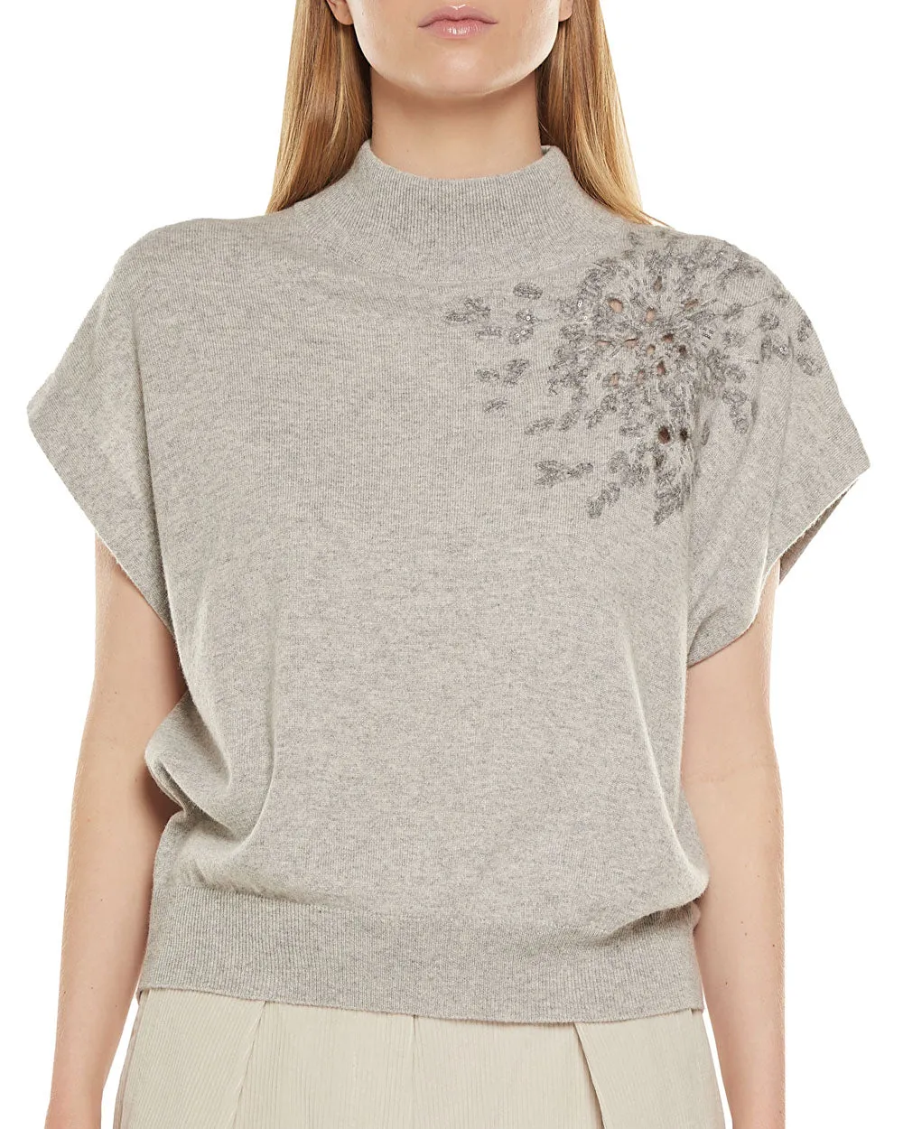 Pebble Floral Embroidered Cashmere Turtleneck