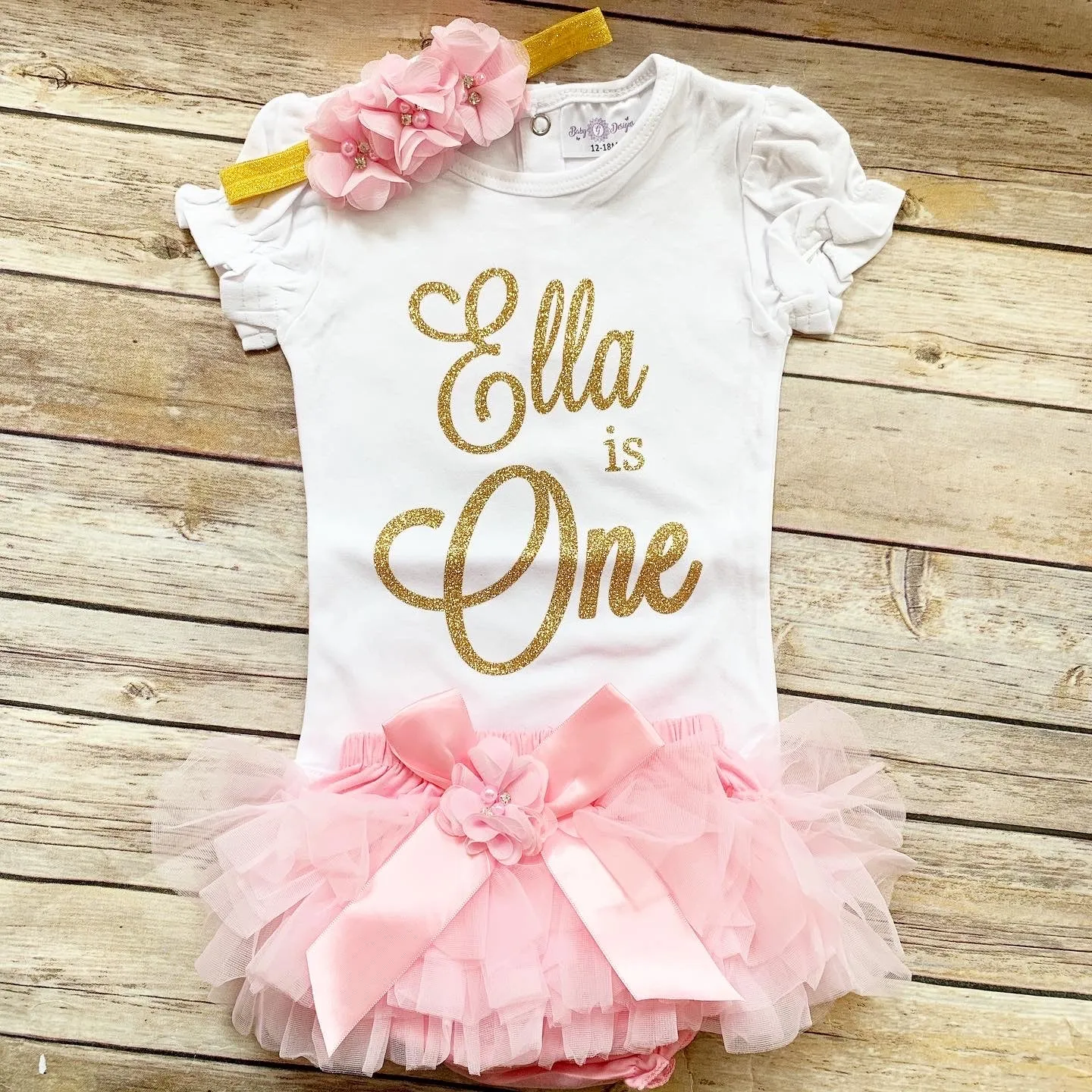 Personalized 1st birthday outfit-gold