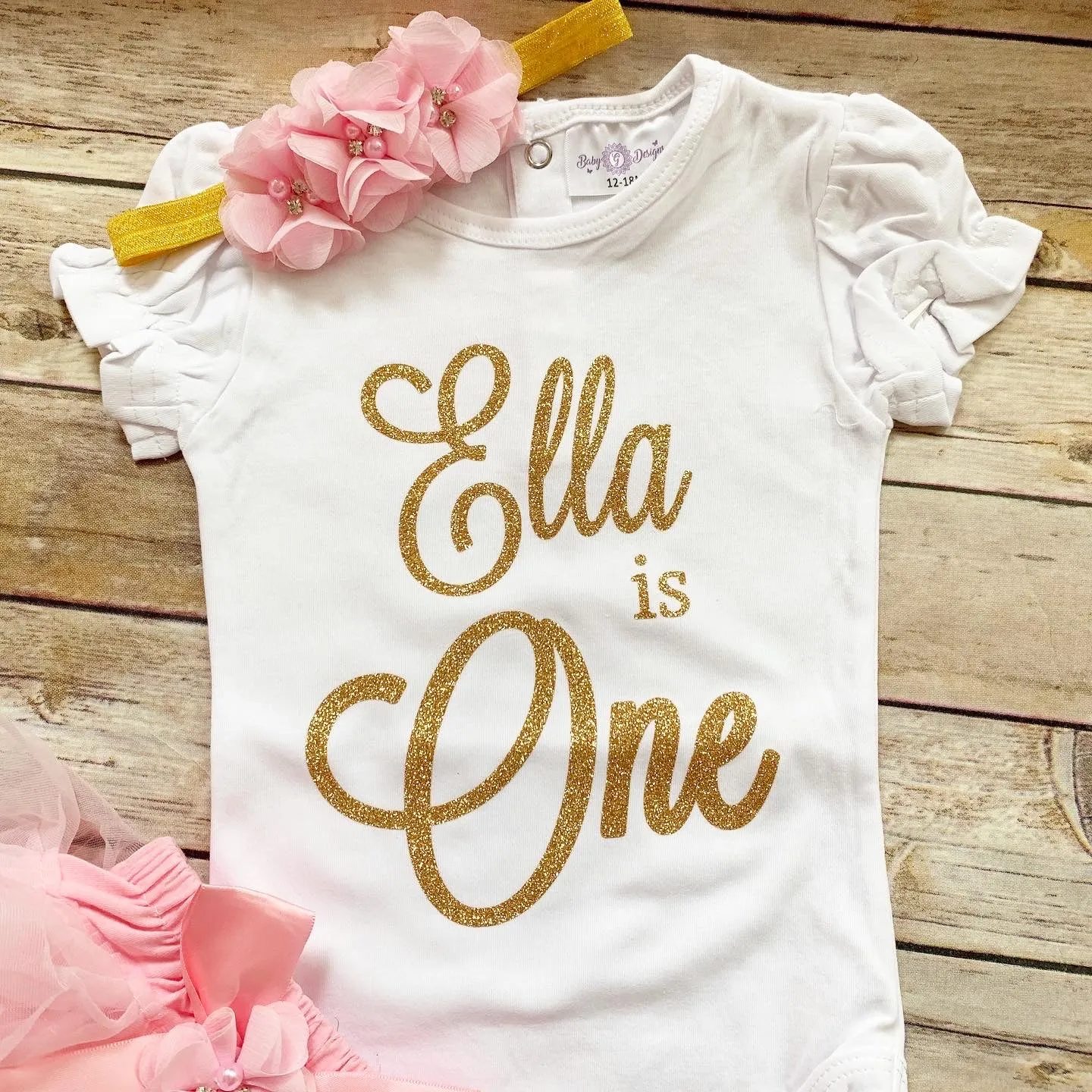 Personalized 1st birthday outfit-gold