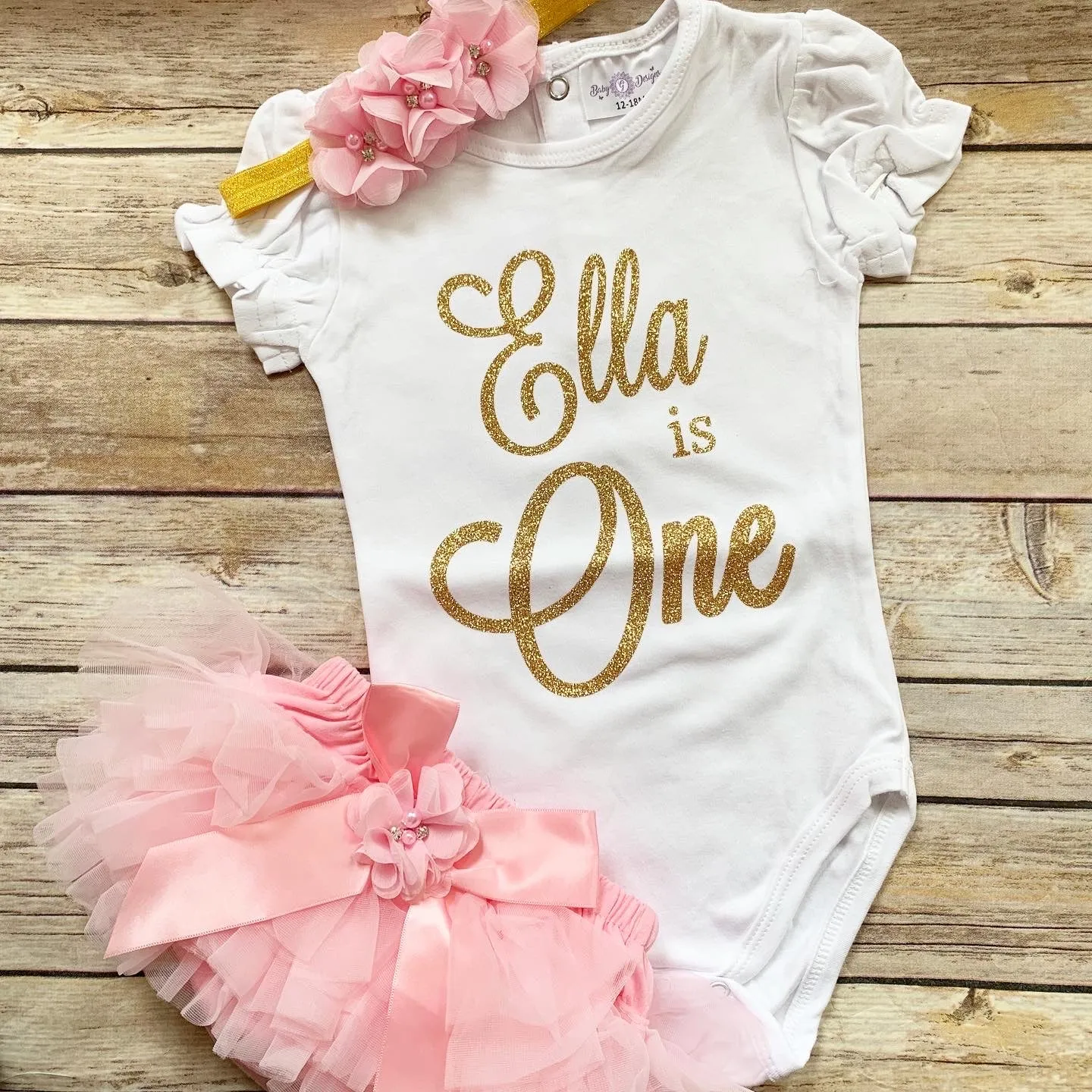 Personalized 1st birthday outfit-gold