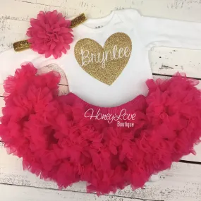 PERSONALIZED Name inside Heart - Gold/Silver and Watermelon Pink Pettiskirt