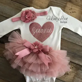 PERSONALIZED Name inside Heart - Vintage Pink and Rose Gold glitter