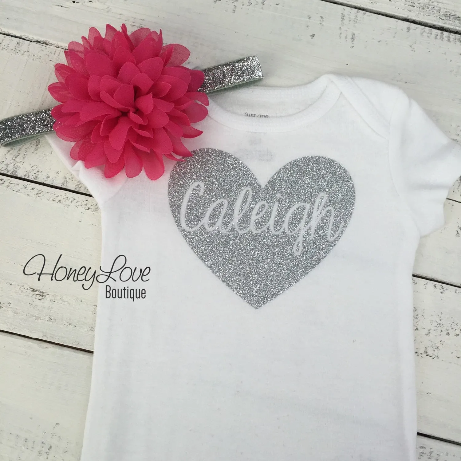 PERSONALIZED Name inside Heart - Watermelon Pink and Silver/Gold Glitter - tutu skirt bloomer