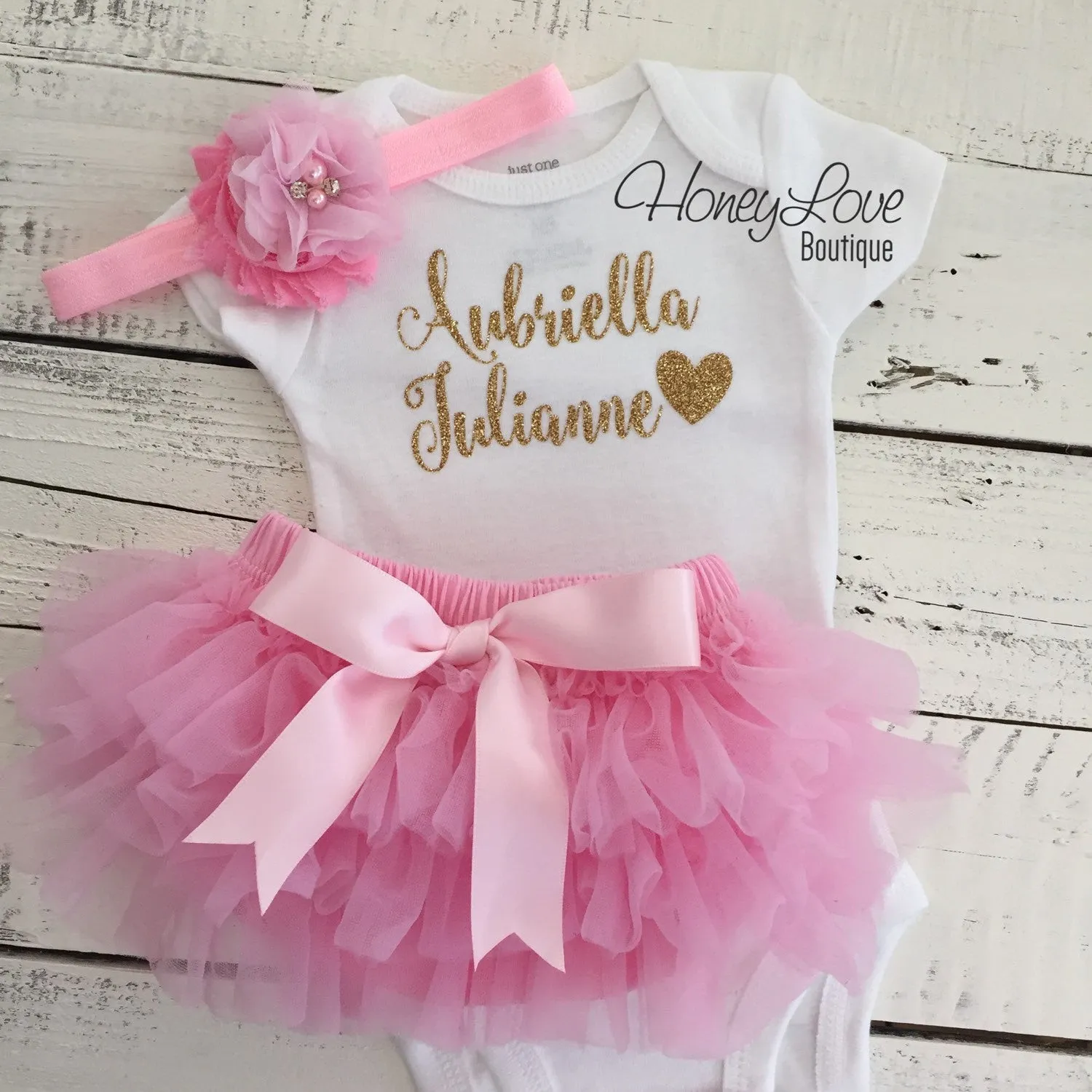 PERSONALIZED Name Outfit - Gold Glitter and Light Pink