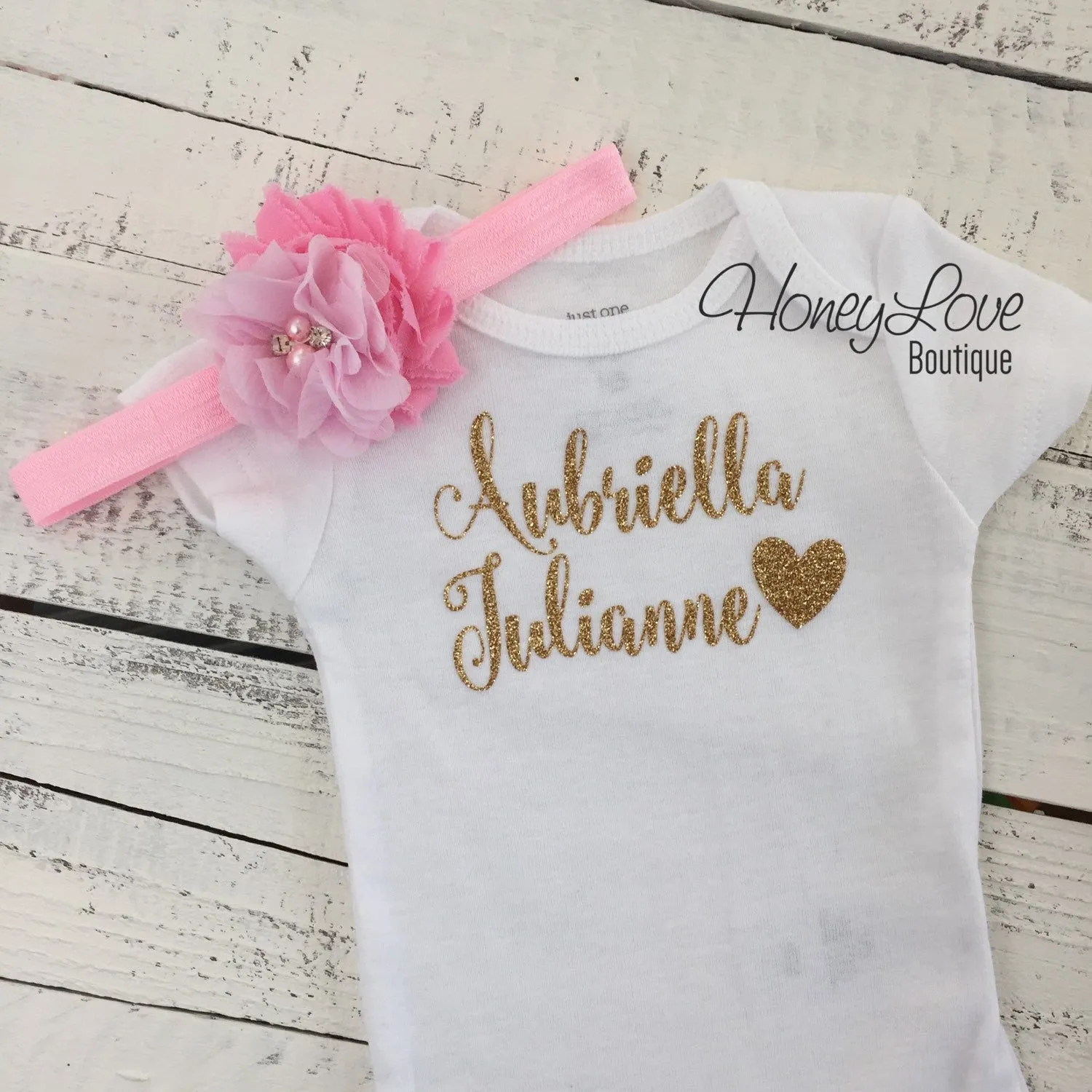 PERSONALIZED Name Outfit - Gold Glitter and Light Pink