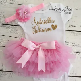 PERSONALIZED Name Outfit - Gold Glitter and Light Pink