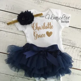 PERSONALIZED Name Outfit - Gold Glitter and Navy