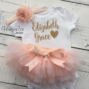 PERSONALIZED Name Outfit - Gold Glitter and Peach