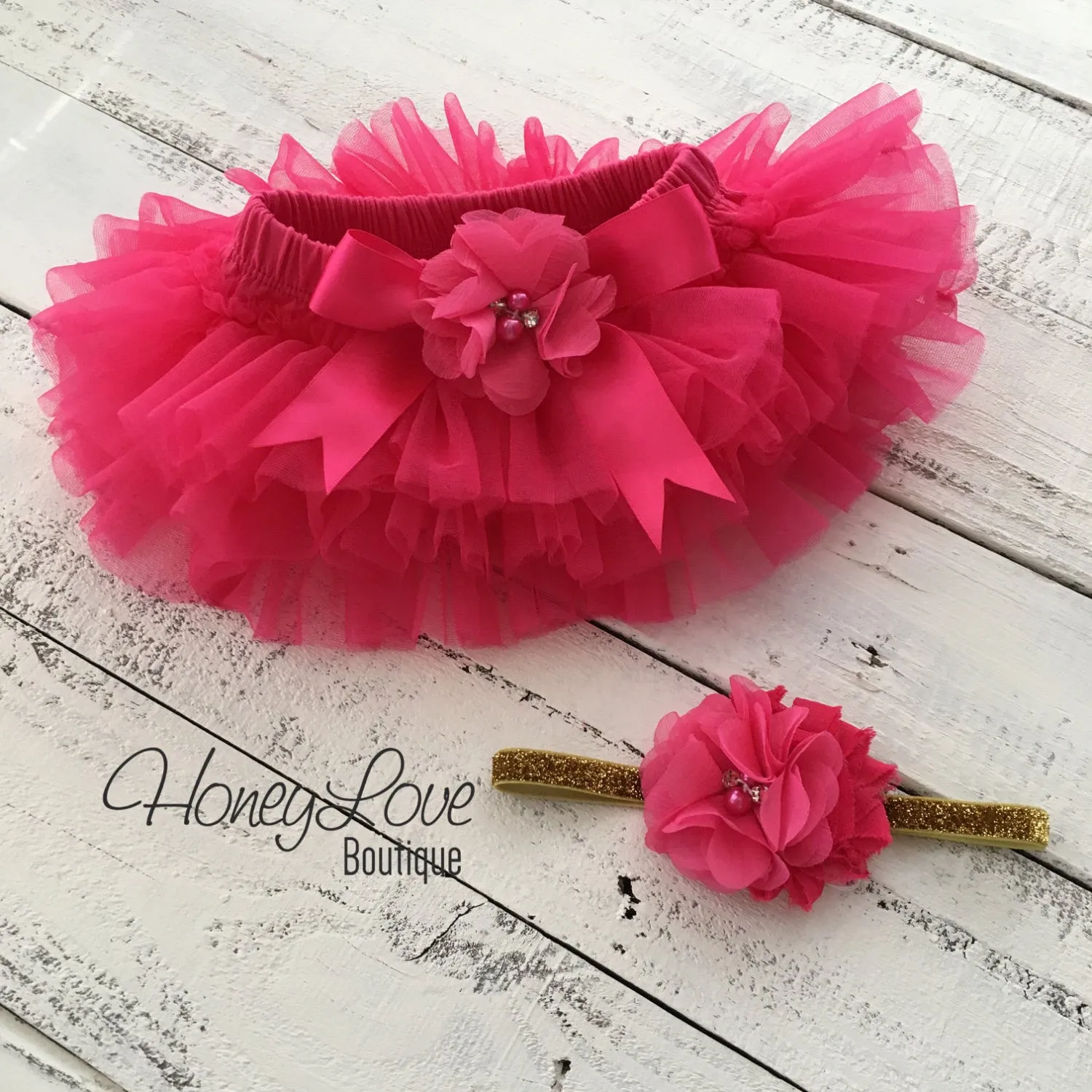 PERSONALIZED Name Outfit - Gold Glitter and Watermelon/Hot Pink - embellished bloomer