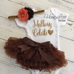 PERSONALIZED Name Outfit - Gold Glitter, Brown and Orange