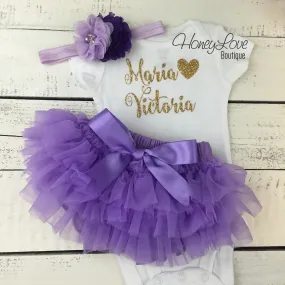 PERSONALIZED Name Outfit - Gold/Silver Glitter and Lavender Purple