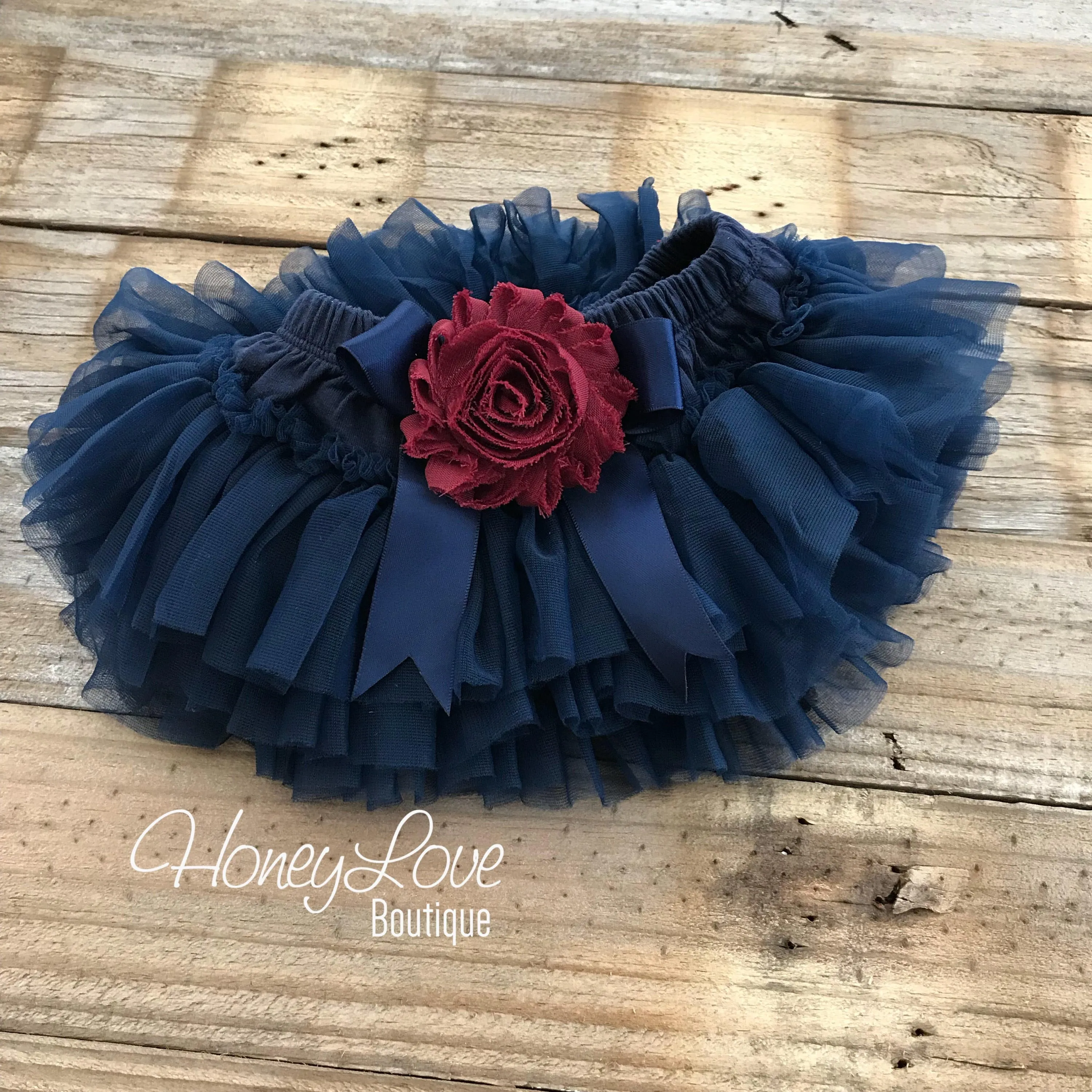 PERSONALIZED Name Outfit - Navy Blue and Gold Glitter - Maroon/Burgundy flower embellished tutu skirt bloomers