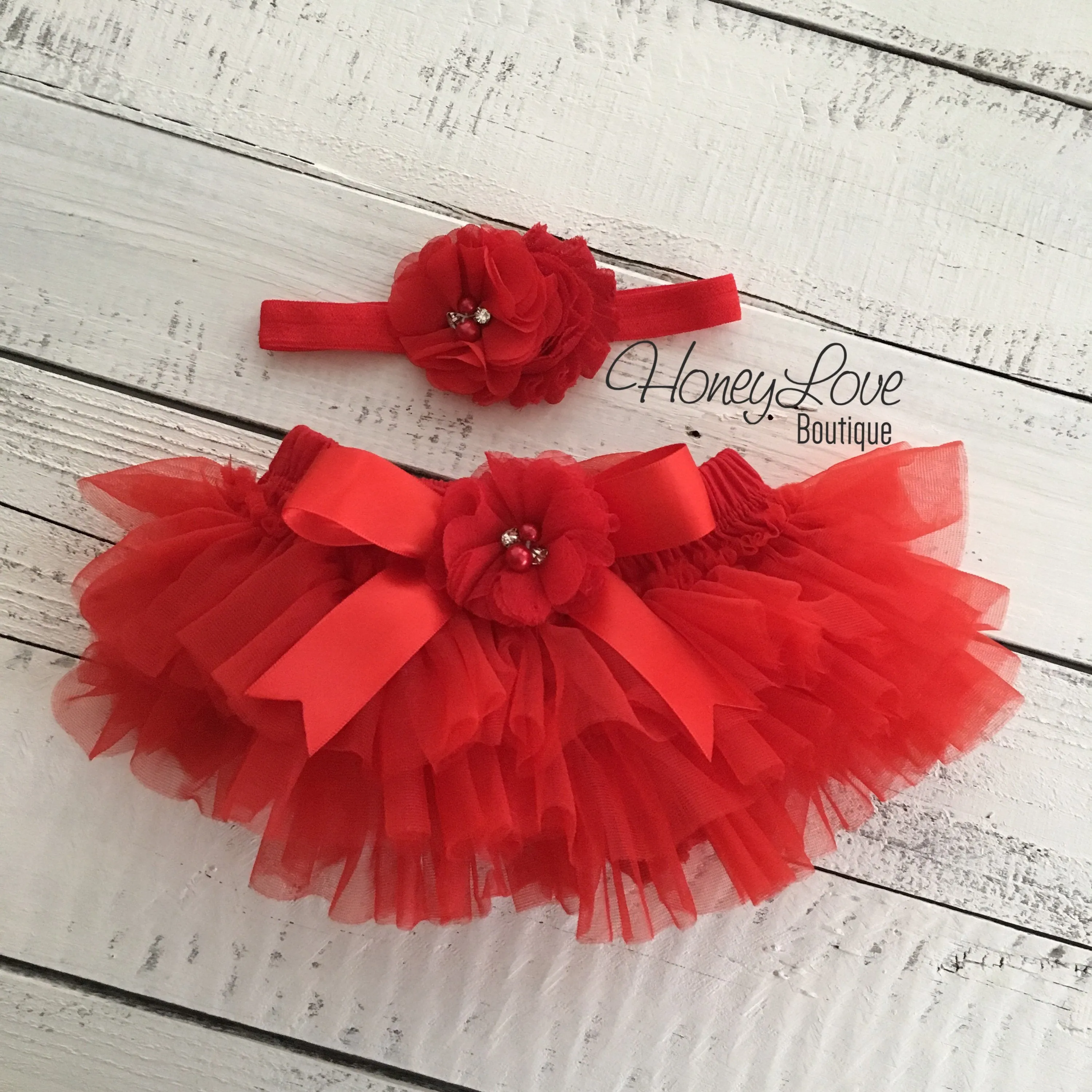 PERSONALIZED Name Outfit - Red and Gold Glitter - Red flower embellished tutu skirt bloomers