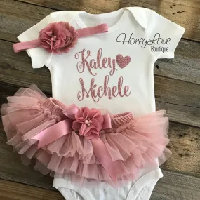 PERSONALIZED Name Outfit - Rose Gold Glitter and Vintage Pink