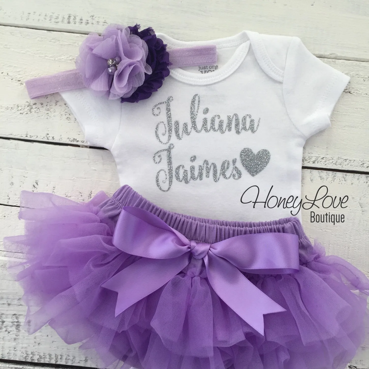 PERSONALIZED Name Outfit - Silver Glitter and Lavender Purple