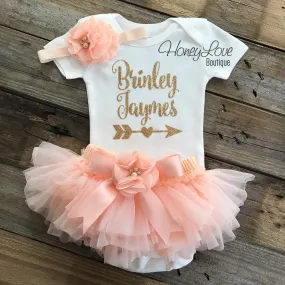 PERSONALIZED Name with Arrow - Gold Glitter and Peach