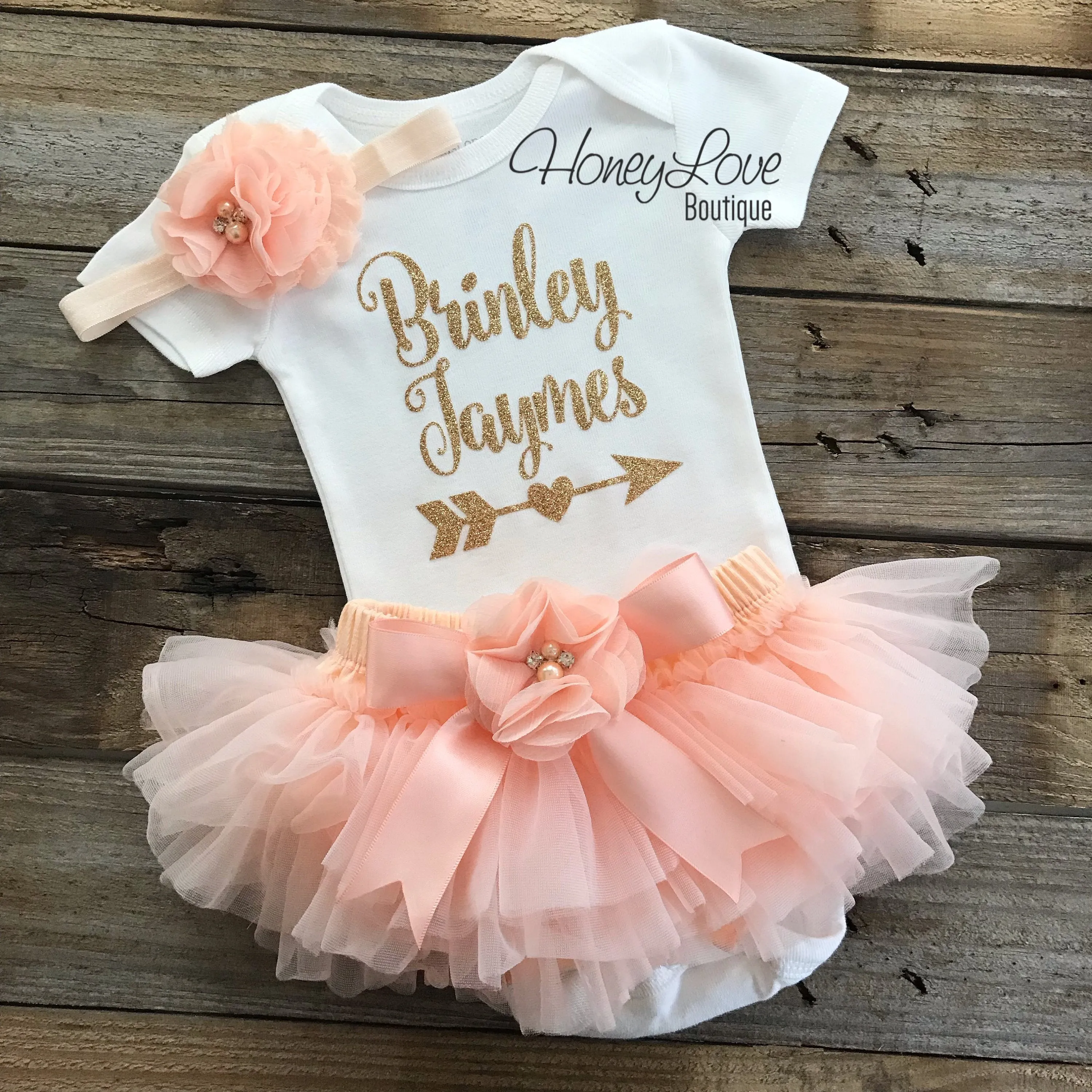 PERSONALIZED Name with Arrow - Gold Glitter and Peach