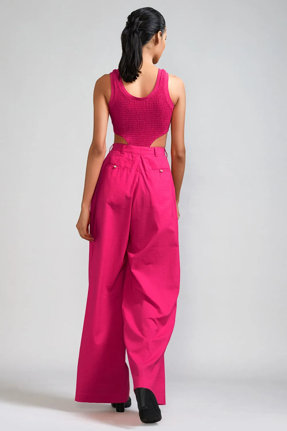 Pink Cotton Pleated Pant Set