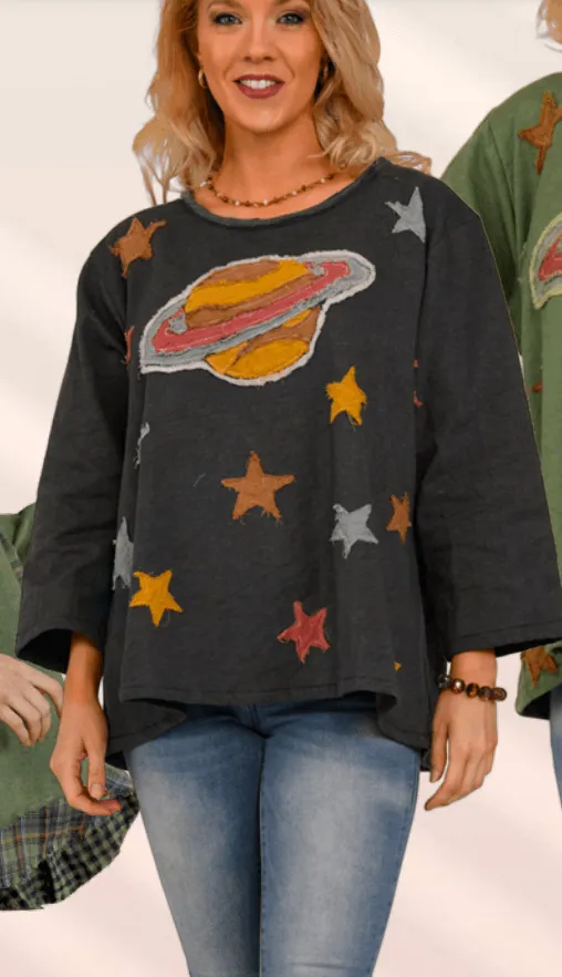 Planet and Stars Fleece 3/4 Sleeve Sweatshirt by PaperLace 290T