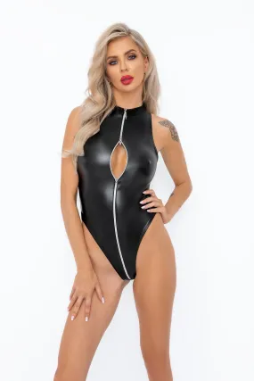 Powerwetlook bodysuit with front zipper