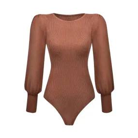 Pre Order:  Puff Sleeves Knitted Slim Bodysuit