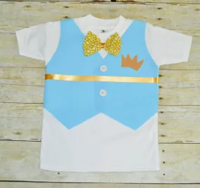 Prince birthday bodysuit, Prince Charming Birthday shirt, 1st 2nd 3rd  birthday, Boys cake smash outfit, blue and gold