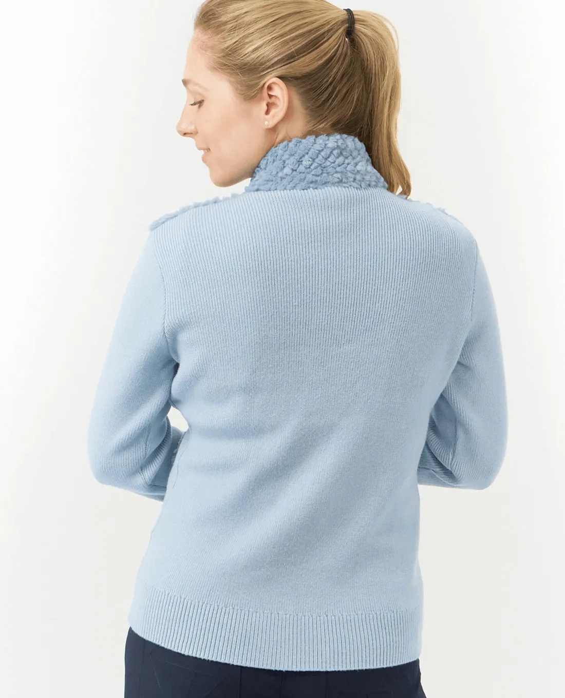 PURE GOLF Ellisa Knitted Zipped cardigan with faux fur front 508 Powder Blue