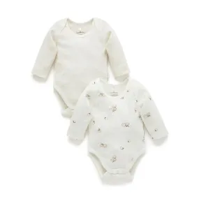 Purebaby 2 Pack Organic Baby Easy Neck Long Sleeve Bodysuit - Vanilla Cottonbud