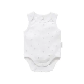 Purebaby Organic Singlet Bodysuit Unisex Pale Grey Leaf With Spot